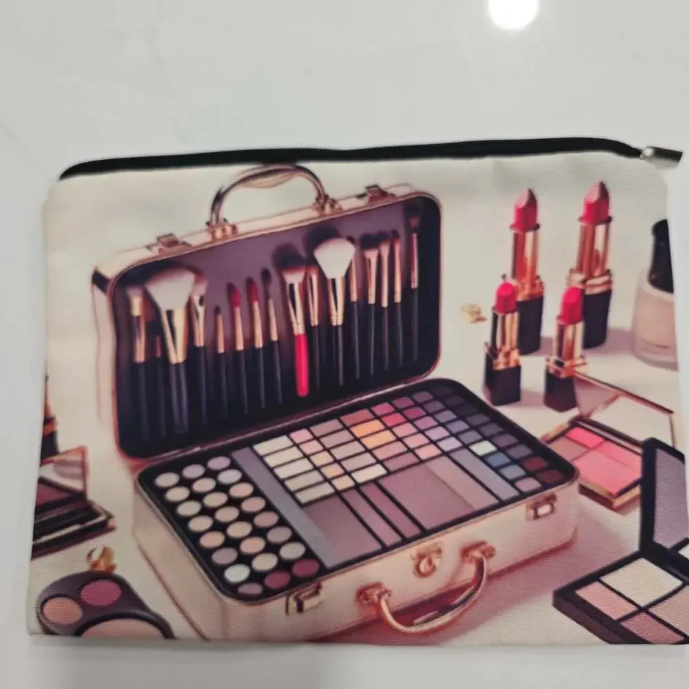 Cosmetic Zipper Pouch with Makeup Train Case Print